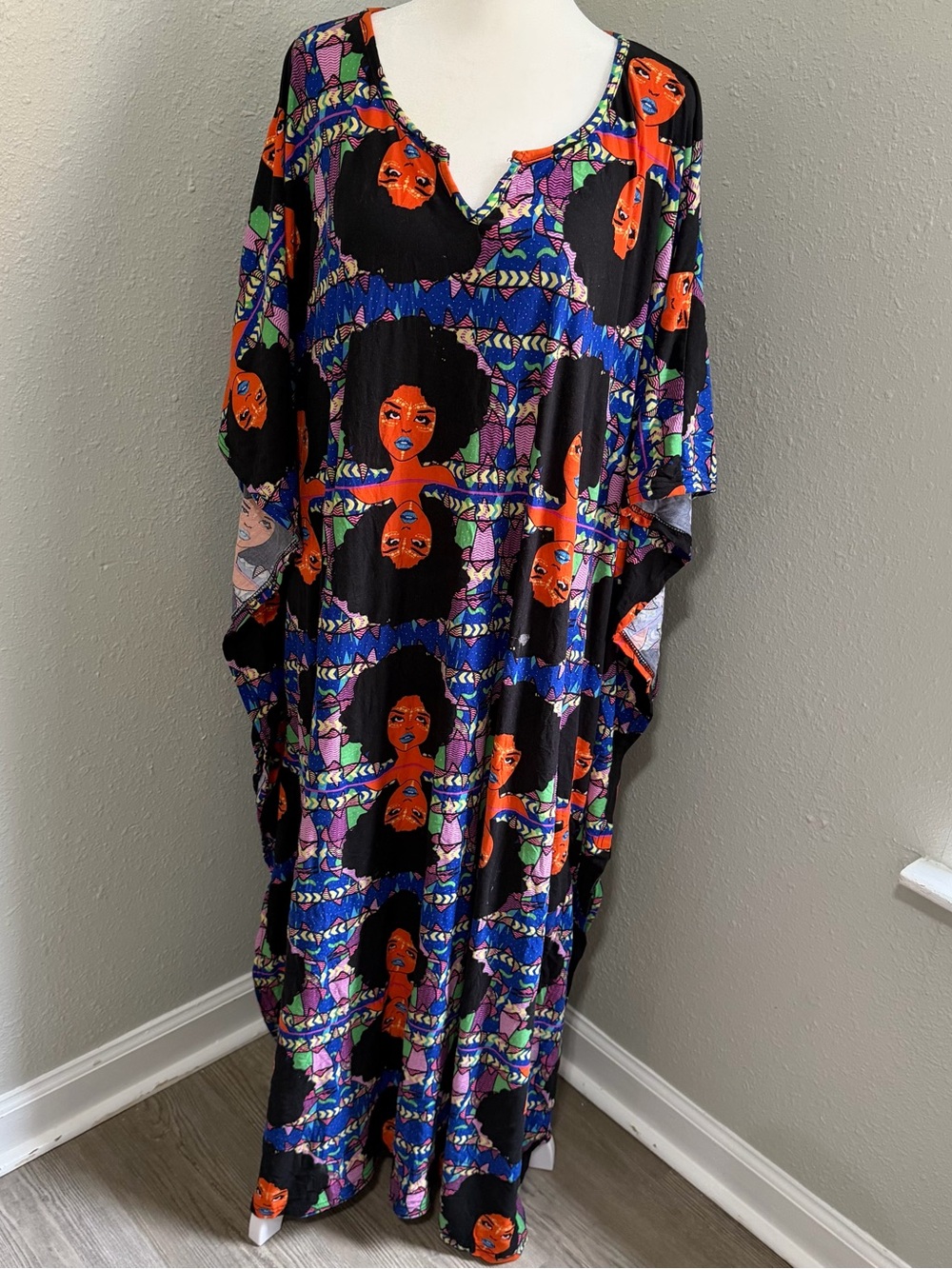 Black Maxi Dress with Orange Face Print